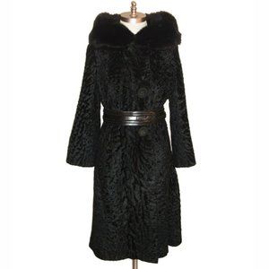 Vtg 50s Karakul Broadtail Lamb Sable Collar Coat M